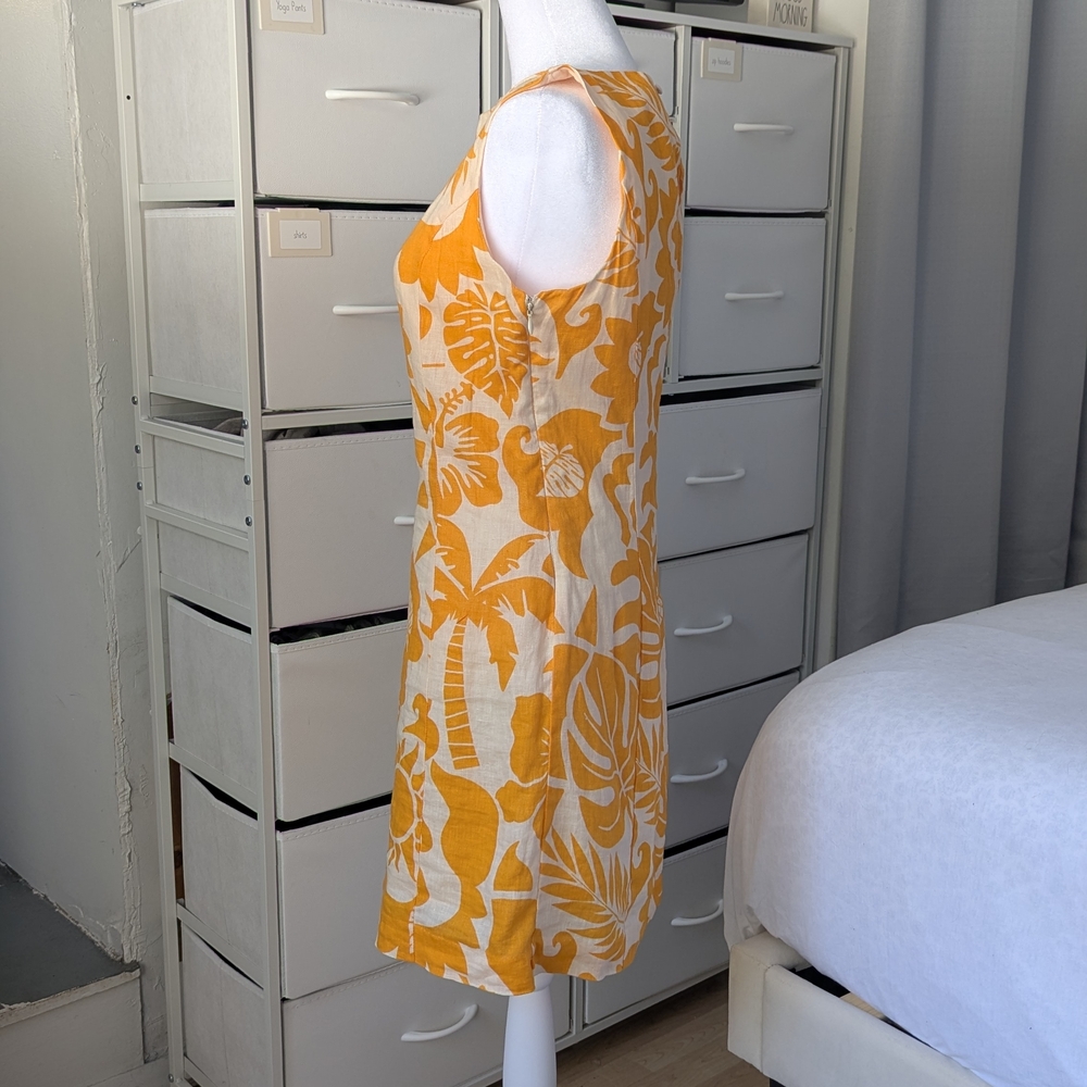 Magaschoni Yellow and White Linen Midi Dress - Picture 4 of 4